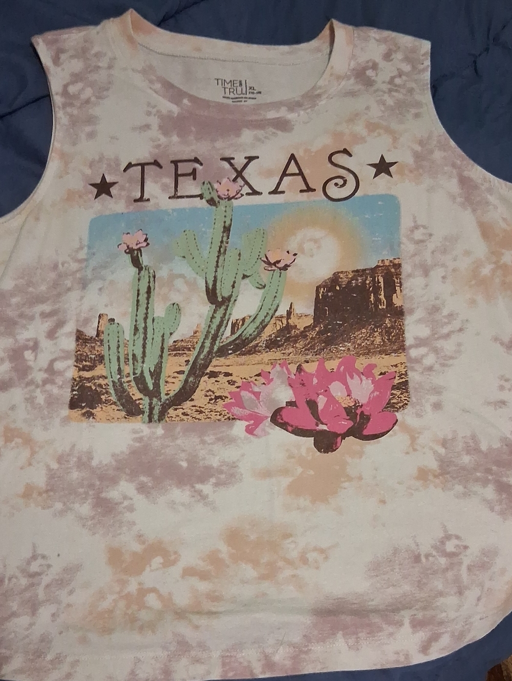Time and Tru Pink Tie-Dye Texas Cactus Graphic Tank